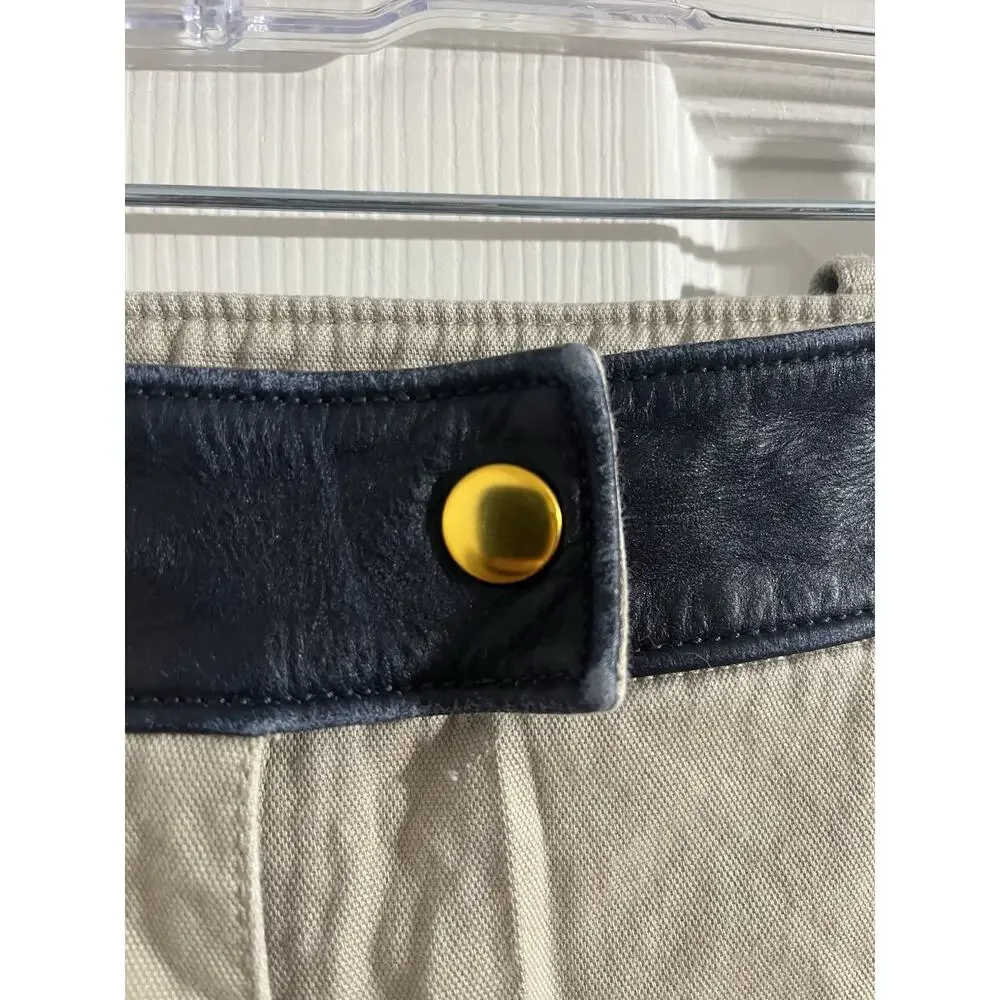 Tory Burch Joss Safari Khaki Pants Blue Cow Leather Sz 10